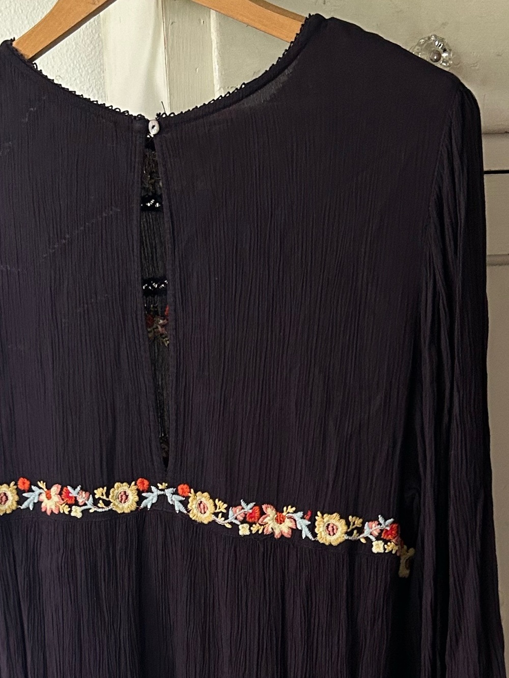 Free People | Women’s Black Floral Embroidered Long Sleeve Boho Pasadena Dress M - Picture 8 of 16